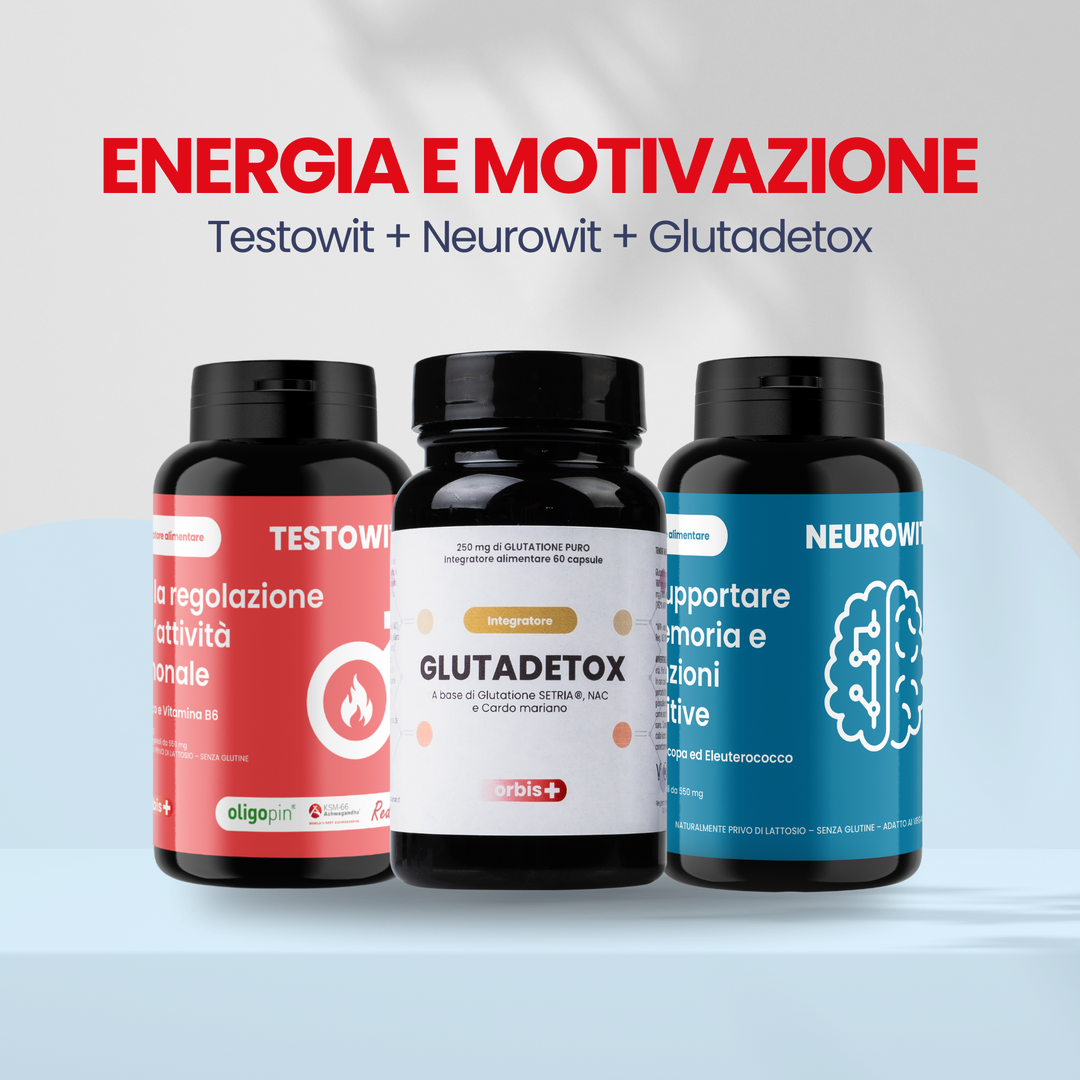 ⚡ ENERGIA E MOTIVAZIONE: 2x TESTOWIT + 2x NEUROWIT + 2x GLUTADETOX - ORBIS Lifestyle